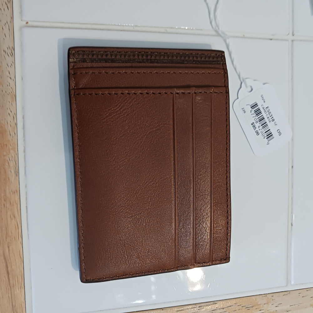 Brown Leather Card Holder with Decorative Button - Picture 2 of 2